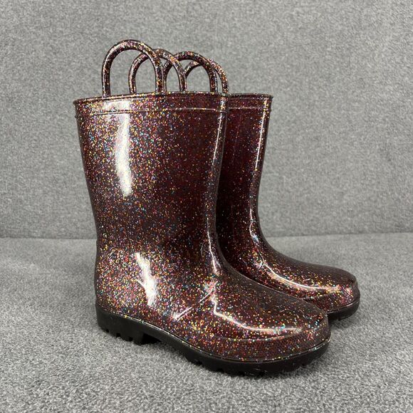 Glitter Rain Boots Kids Size 13 Purple Multicolor Waterproof Pull Handles Rubber - Picture 1 of 12
